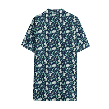 Lacrosse Equipment Pattern Print Cotton Hawaiian Shirt
