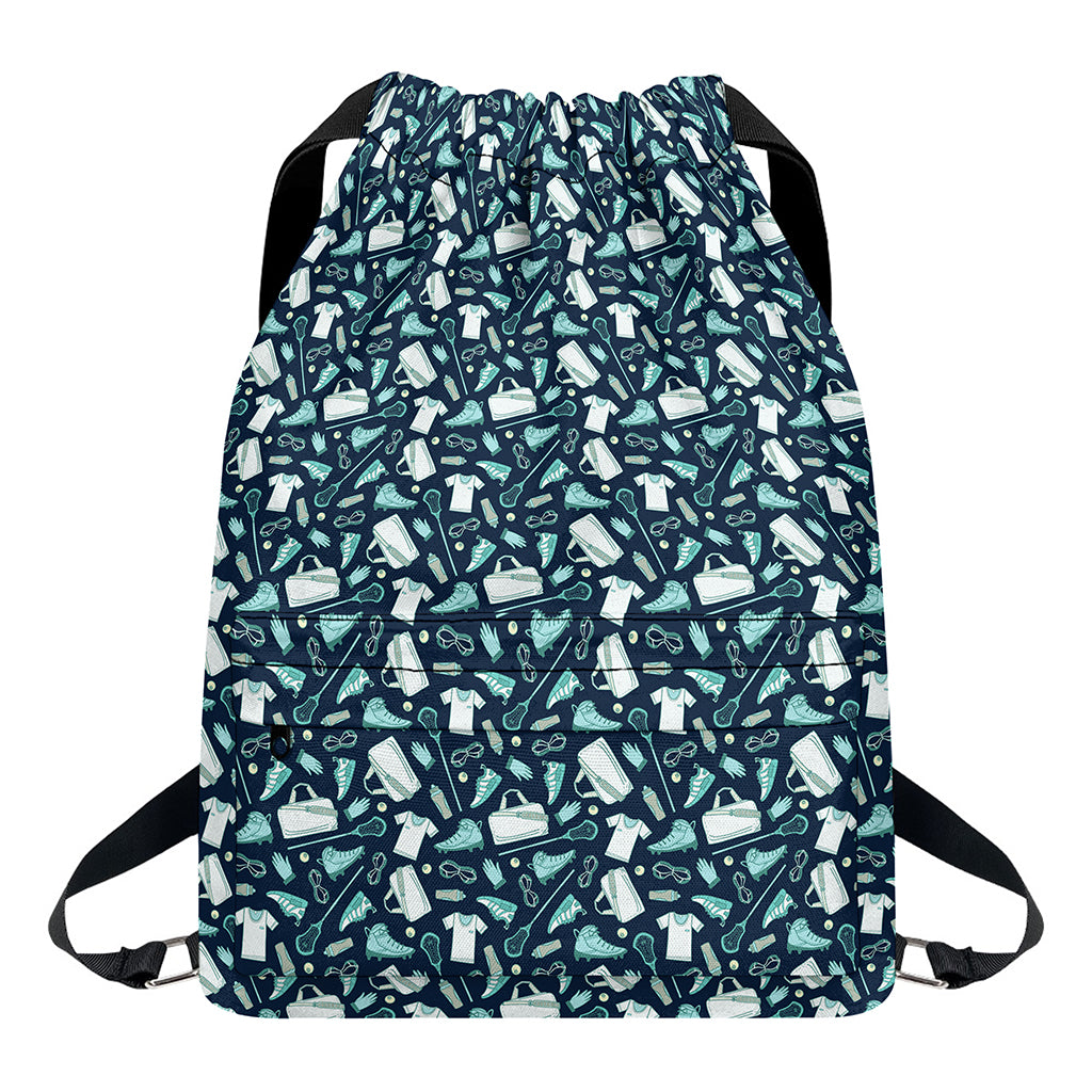 Lacrosse Equipment Pattern Print Drawstring Backpack