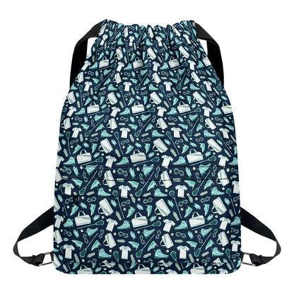 Lacrosse Equipment Pattern Print Drawstring Backpack