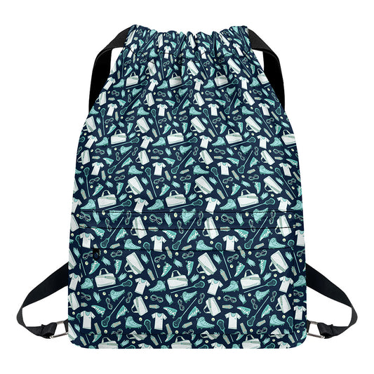 Lacrosse Equipment Pattern Print Drawstring Backpack