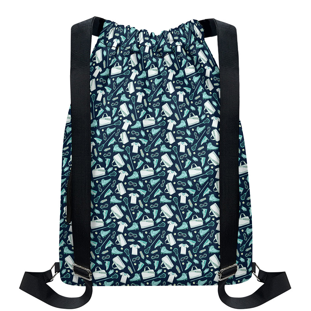 Lacrosse Equipment Pattern Print Drawstring Backpack