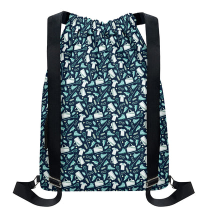 Lacrosse Equipment Pattern Print Drawstring Backpack