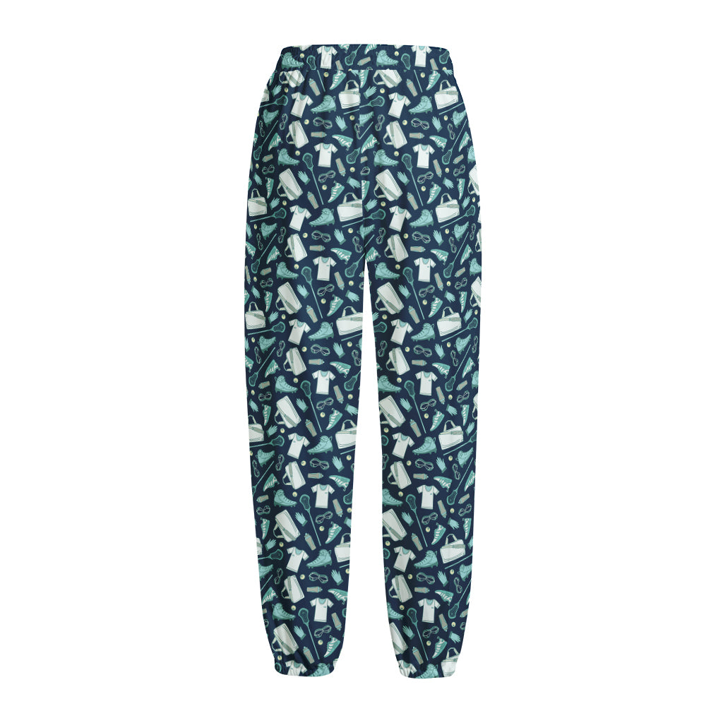 Lacrosse Equipment Pattern Print Fleece Lined Knit Pants