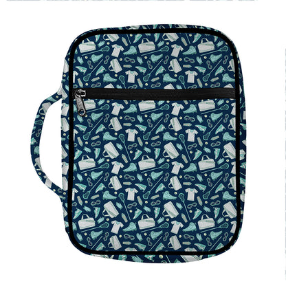Lacrosse Equipment Pattern Print Front Pocket Bible Bag