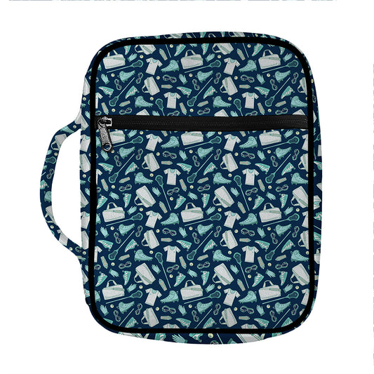 Lacrosse Equipment Pattern Print Front Pocket Bible Bag