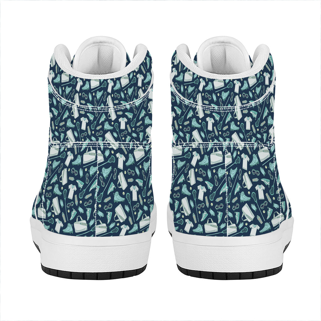 Lacrosse Equipment Pattern Print High Top Leather Sneakers