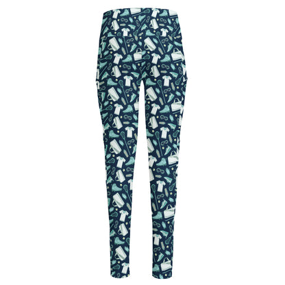 Lacrosse Equipment Pattern Print High-Waisted Pocket Leggings