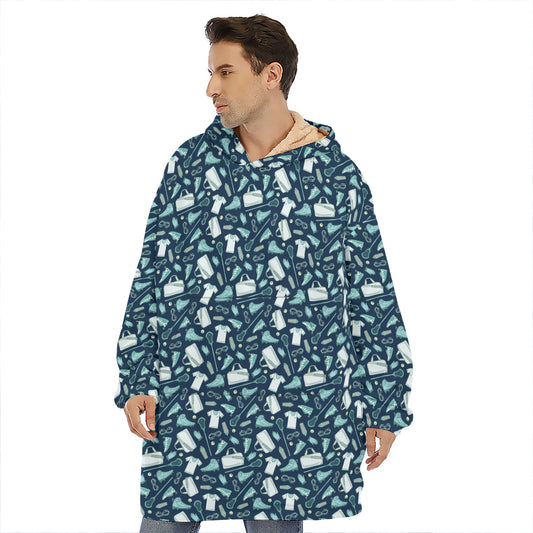 Lacrosse Equipment Pattern Print Hoodie Blanket