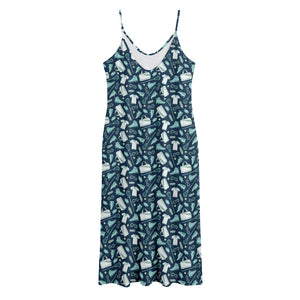 Lacrosse Equipment Pattern Print Jersey Midi Cami Dress