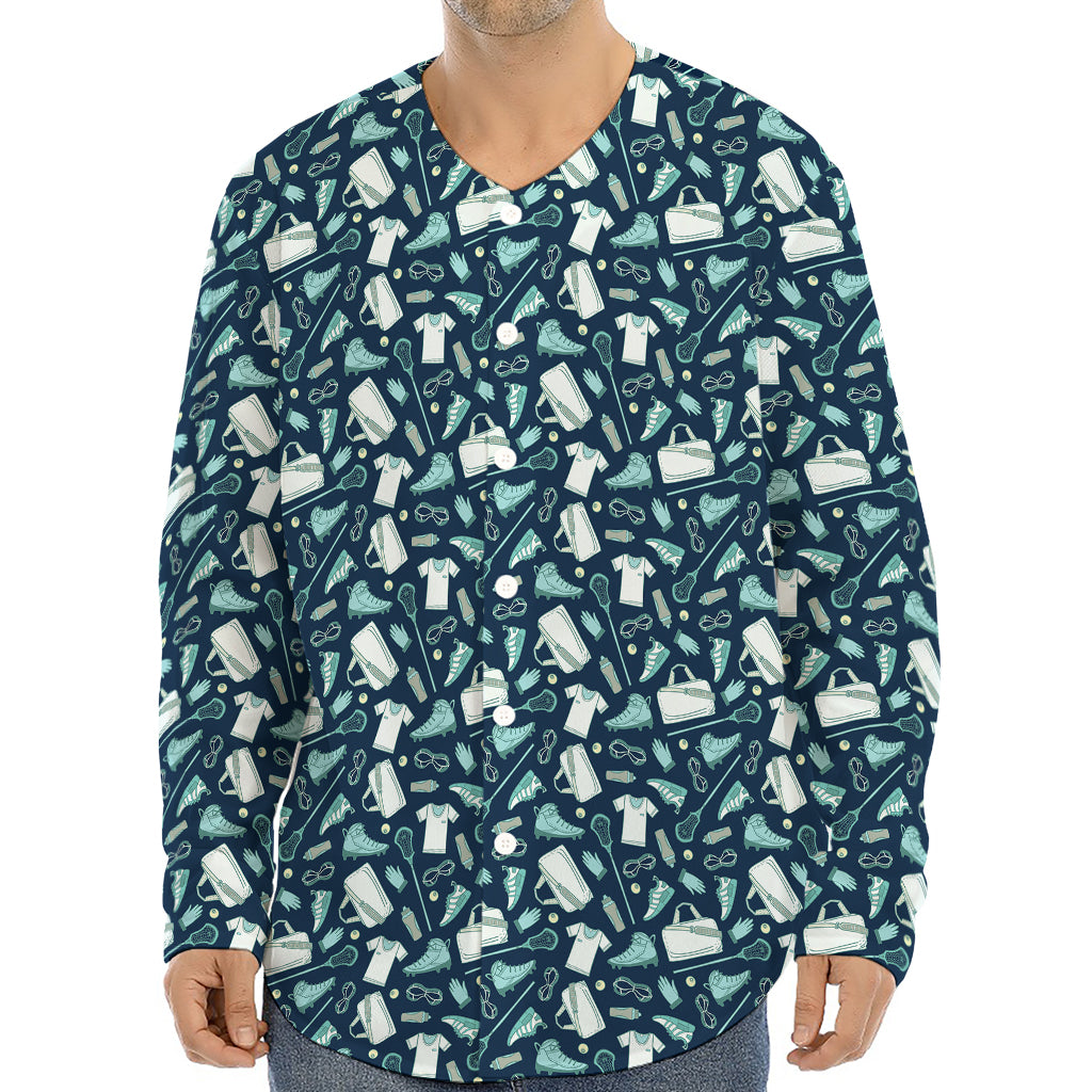 Lacrosse Equipment Pattern Print Long Sleeve Baseball Jersey