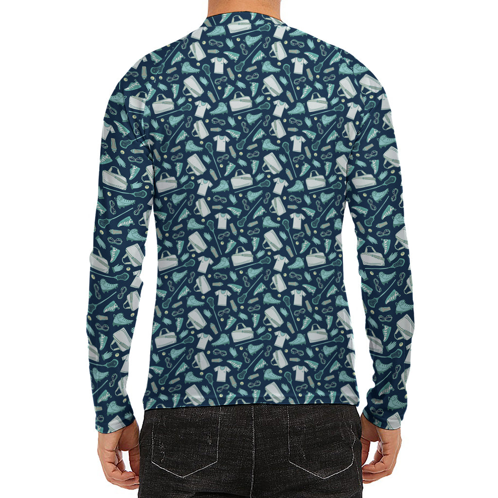 Lacrosse Equipment Pattern Print Men's Long Sleeve Rash Guard