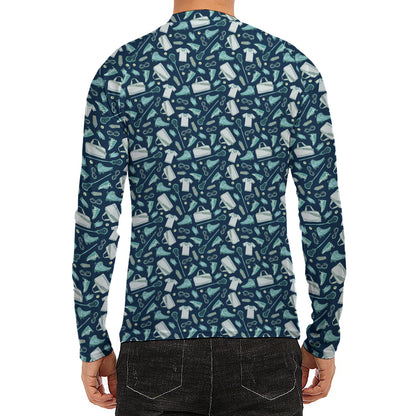 Lacrosse Equipment Pattern Print Men's Long Sleeve Rash Guard
