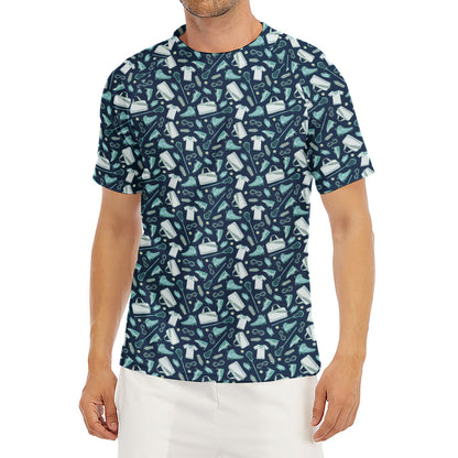 Lacrosse Equipment Pattern Print Men's Short Sleeve Rash Guard