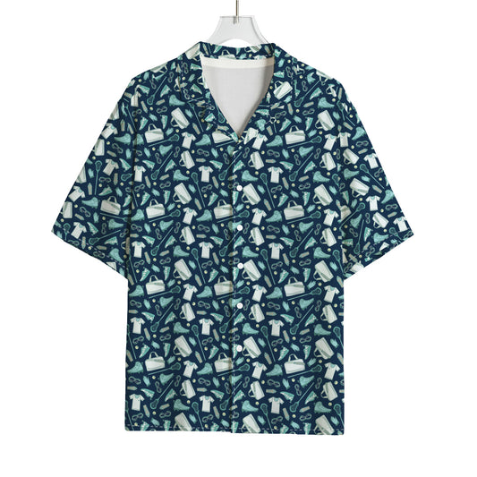 Lacrosse Equipment Pattern Print Rayon Hawaiian Shirt