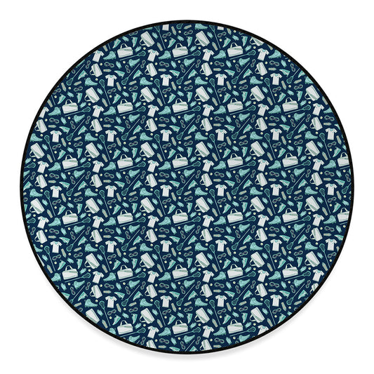Lacrosse Equipment Pattern Print Round Floor Mat