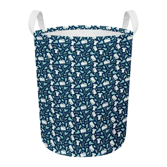 Lacrosse Equipment Pattern Print Round Laundry Basket