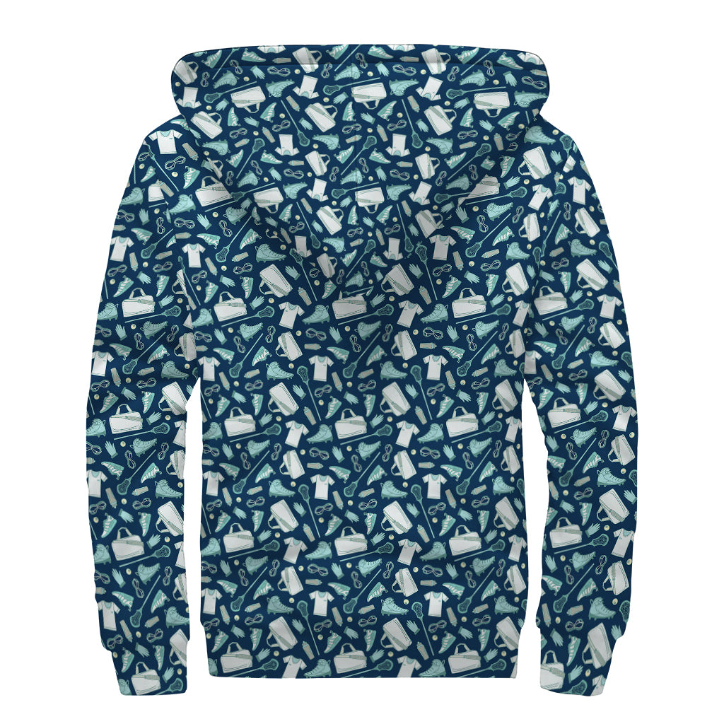 Lacrosse Equipment Pattern Print Sherpa Lined Zip Up Hoodie