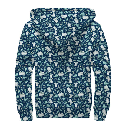 Lacrosse Equipment Pattern Print Sherpa Lined Zip Up Hoodie
