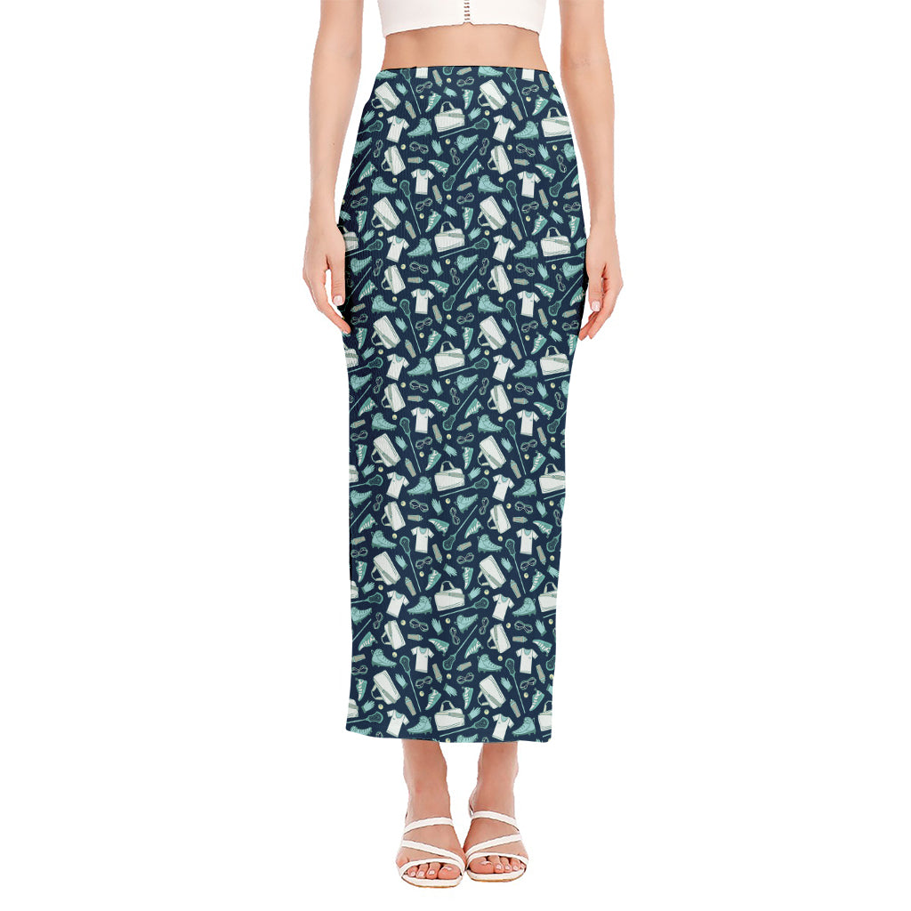 Lacrosse Equipment Pattern Print Side Slit Maxi Skirt