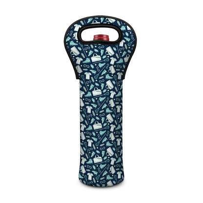 Lacrosse Equipment Pattern Print Single Neoprene Wine Tote