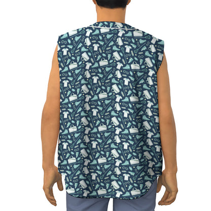 Lacrosse Equipment Pattern Print Sleeveless Baseball Jersey