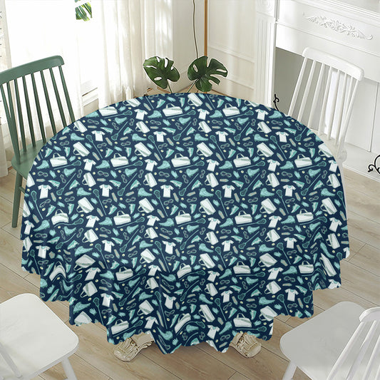 Lacrosse Equipment Pattern Print Waterproof Round Tablecloth