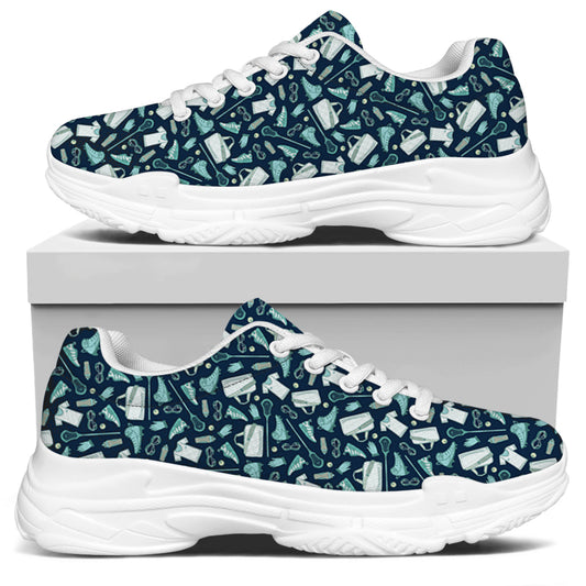 Lacrosse Equipment Pattern Print White Chunky Shoes