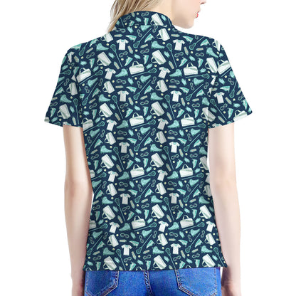 Lacrosse Equipment Pattern Print Women's Polo Shirt