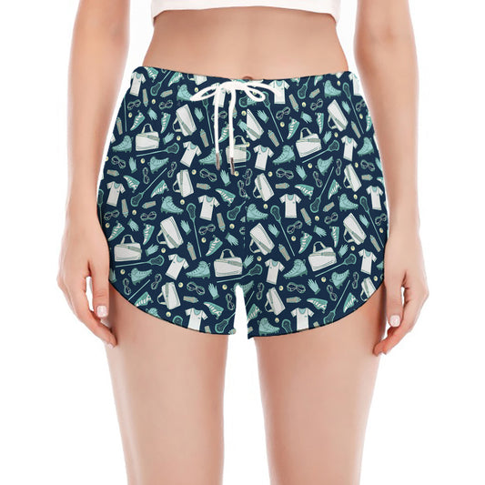 Lacrosse Equipment Pattern Print Women's Split Running Shorts