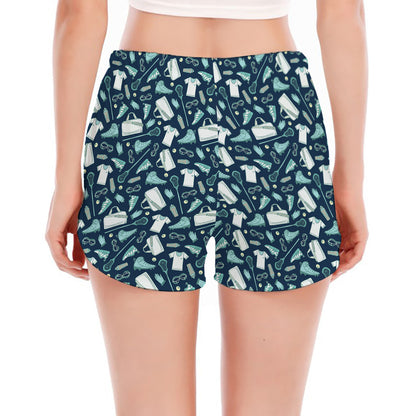 Lacrosse Equipment Pattern Print Women's Split Running Shorts