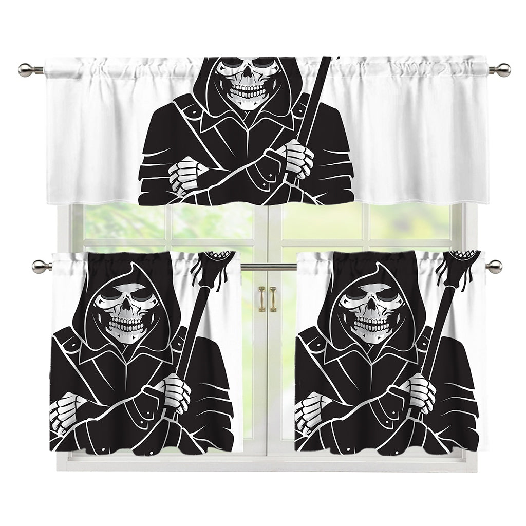 Lacrosse Skull Print 3 Piece Kitchen Curtains