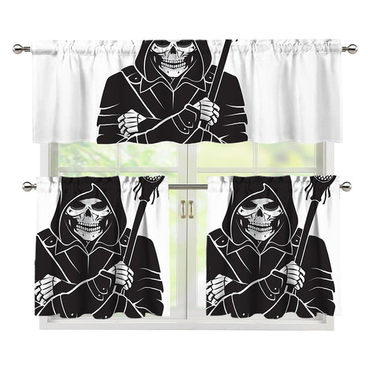 Lacrosse Skull Print 3 Piece Kitchen Curtains