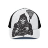 Lacrosse Skull Print Black Mesh Trucker Cap