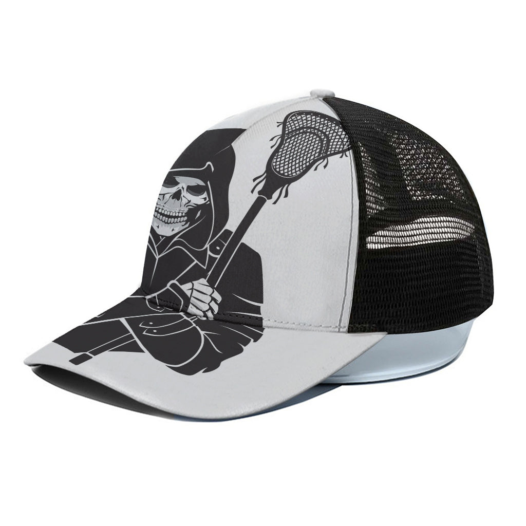 Lacrosse Skull Print Black Mesh Trucker Cap