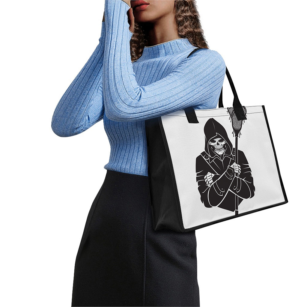Lacrosse Skull Print Canvas Tote Bag