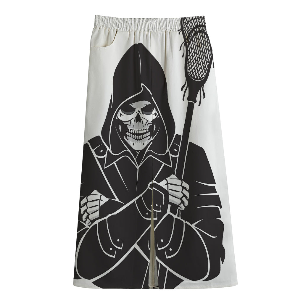 Lacrosse Skull Print Cotton Front Slit Maxi Skirt