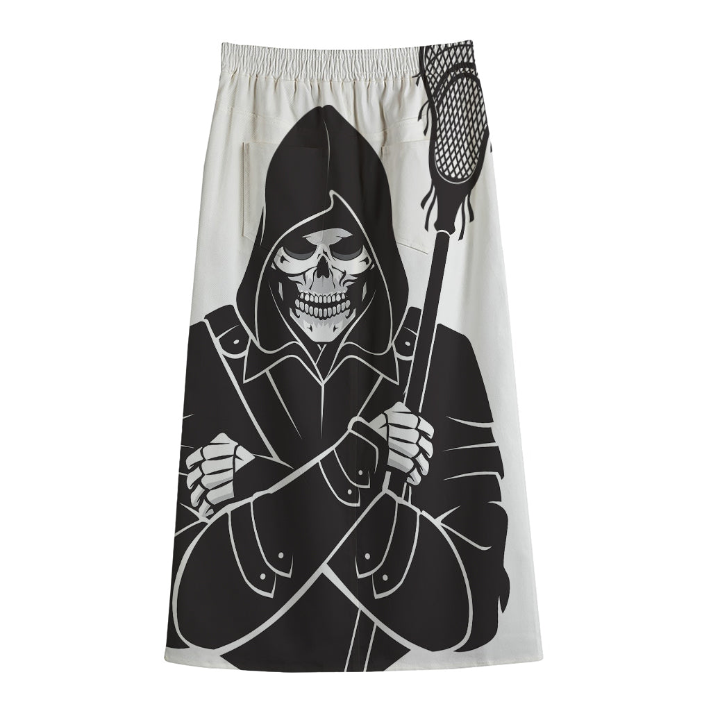 Lacrosse Skull Print Cotton Front Slit Maxi Skirt