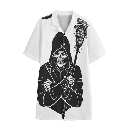 Lacrosse Skull Print Cotton Hawaiian Shirt