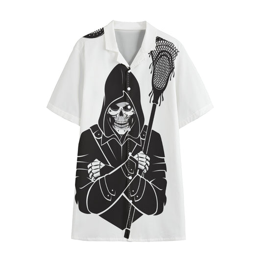 Lacrosse Skull Print Cotton Hawaiian Shirt