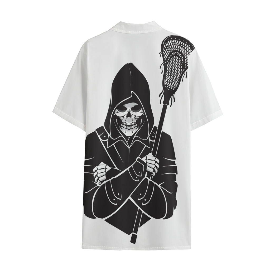 Lacrosse Skull Print Cotton Hawaiian Shirt