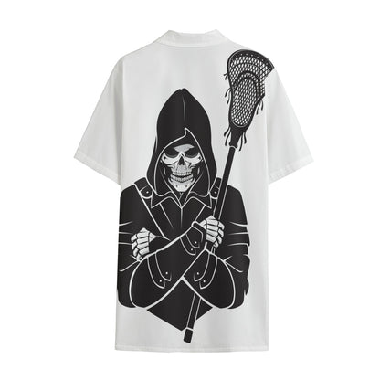 Lacrosse Skull Print Cotton Hawaiian Shirt