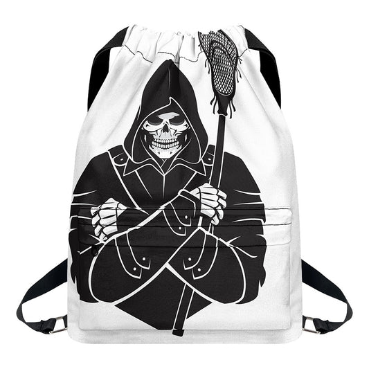 Lacrosse Skull Print Drawstring Backpack
