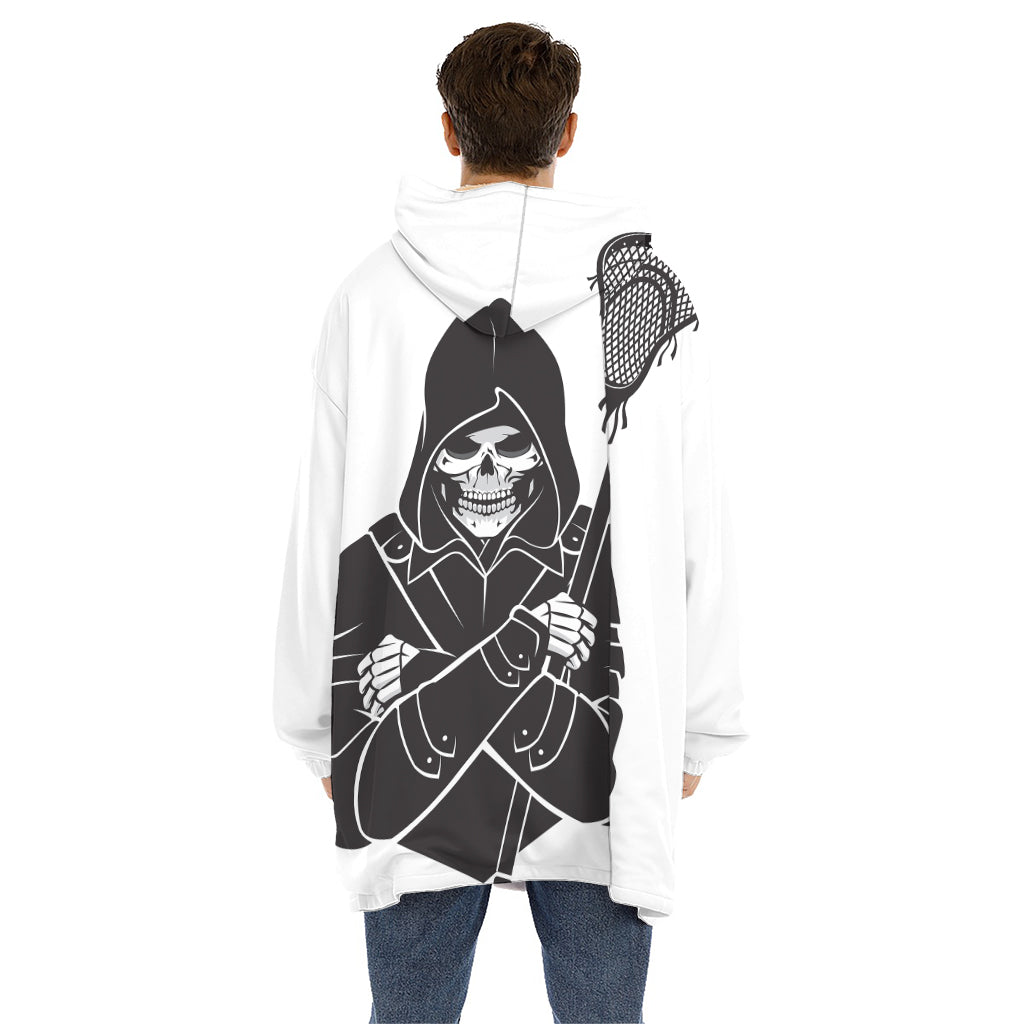 Lacrosse Skull Print Hoodie Blanket