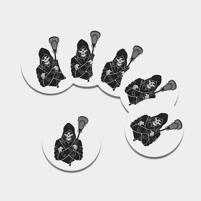 Lacrosse Skull Print Leather Coaster Set