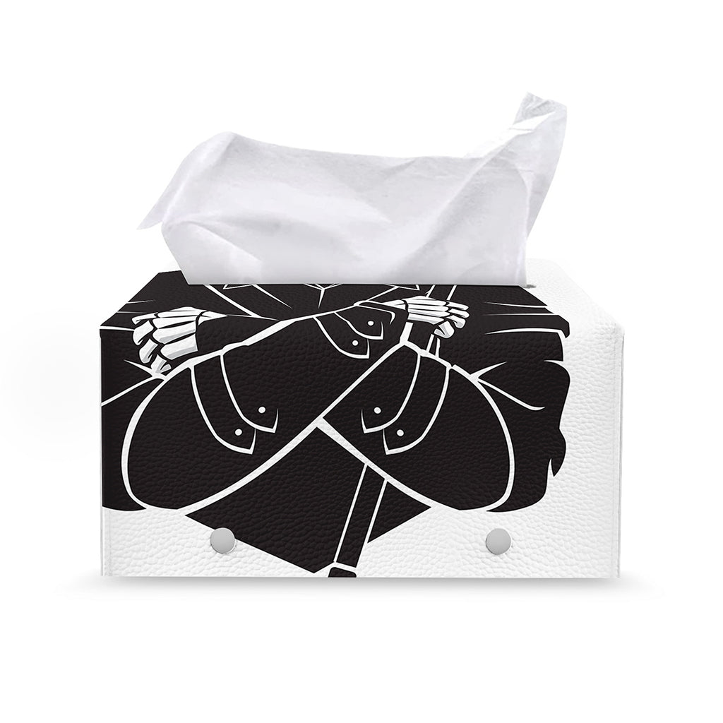Lacrosse Skull Print Leather Tissue Box Cover