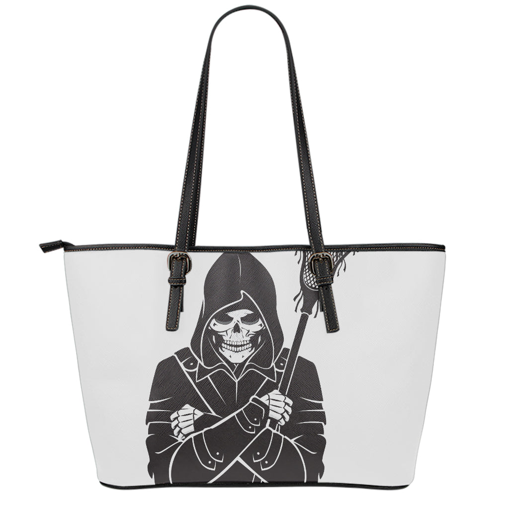 Lacrosse Skull Print Leather Tote Bag