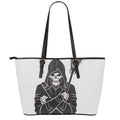 Lacrosse Skull Print Leather Tote Bag With Zipper