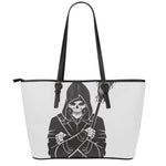 Lacrosse Skull Print Leather Tote Bag