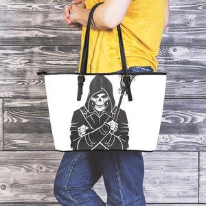 Lacrosse Skull Print Leather Tote Bag