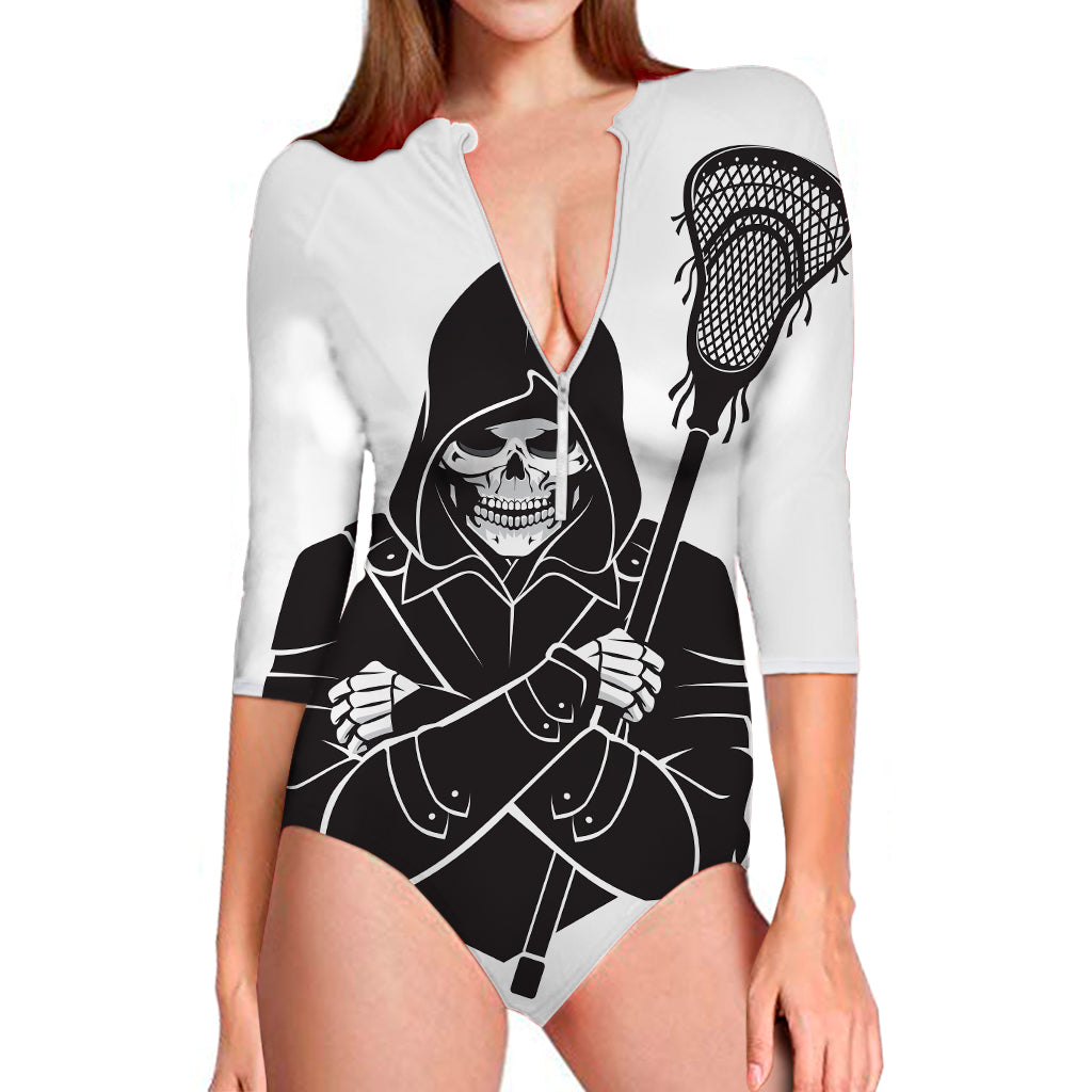 Lacrosse Skull Print Long Sleeve Swimsuit